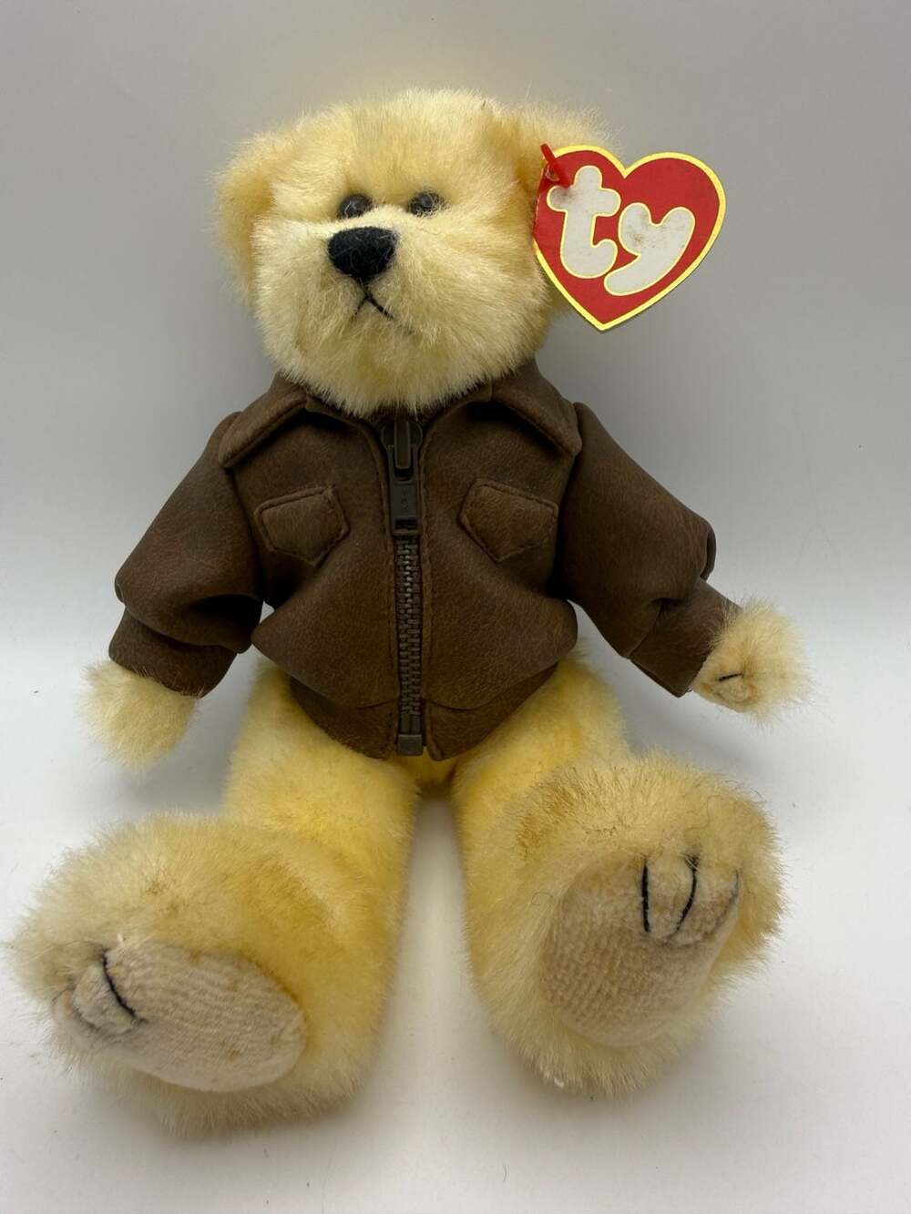 Ty The Attic Treasures Collection Baron Plush Bear with Leatherette Pilot Jacket
